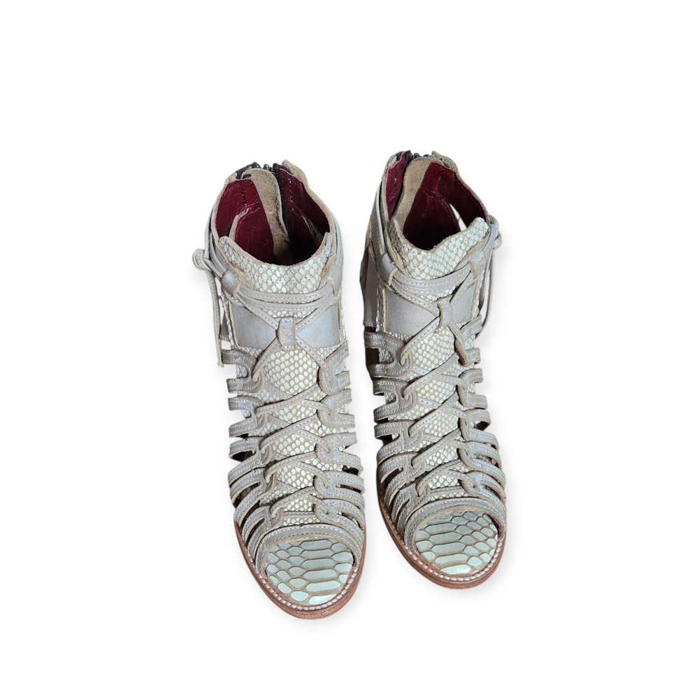 Freebird by Steven Wazee Boho Chic Zip Laces‎ Ankle Booties Beige Multi Size 7 - Picture 6 of 10